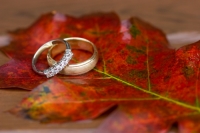 wedding rings on leaf